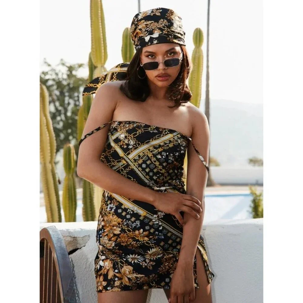 Princess Polly Printed Chains & Floral Satin Adjustable Straps Sexy Mini Dress - Picture 9 of 15